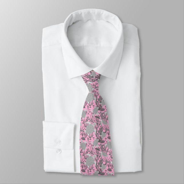 Pink Gray Sea Turtle Pattern Hochzeit Krawatte (Gebunden)
