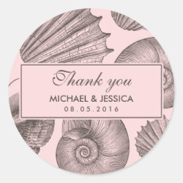 Pink Gray Seashell Gastgeschenk Hochzeit Danke Sti Runder Aufkleber