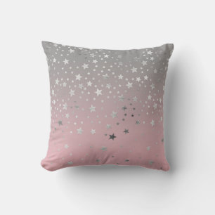 Pink Gray Silver Stars Girly Ombre Trendy Modern Kissen
