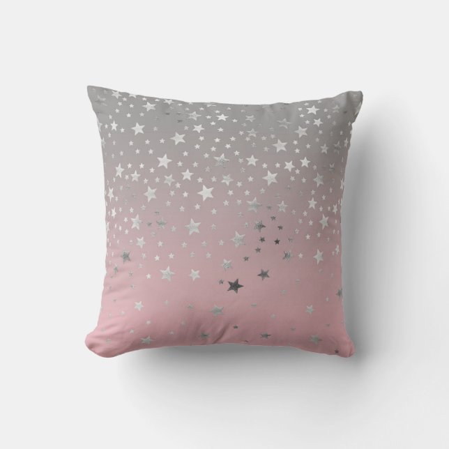 Pink Gray Silver Stars Girly Ombre Trendy Modern Kissen (Vorderseite)