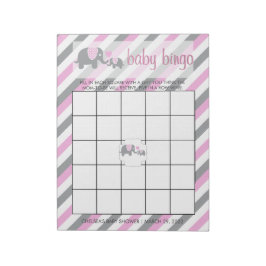 Pink & Gray Stripes Baby Elephant Bingo Notizblock