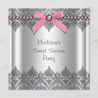 Pink Gray Sweet 16 Geburtstagsparty Einladung