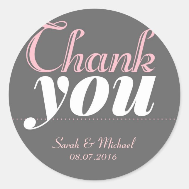 Pink Gray Sweet Typografy Danke Stickers (Vorderseite)