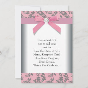 Pink Gray Swirl Damask Einladung