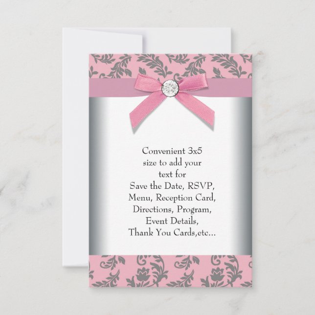 Pink Gray Swirl Damask UAWG RSVP Karte (Vorderseite)