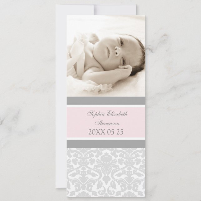 Pink Gray Template New Baby Birth Ankündigung (Vorderseite)