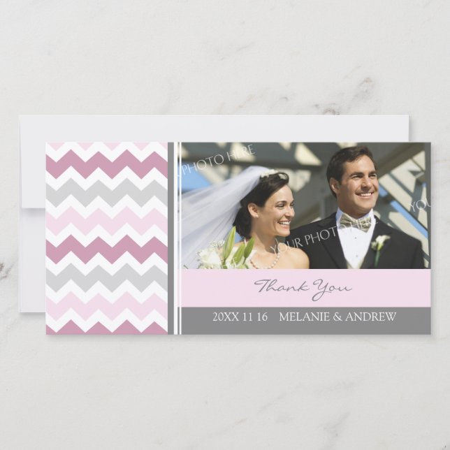 Pink Gray Vielen Dank für Ihre Hochzeit Foto Cards Dankeskarte (Vorderseite)