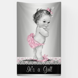 Pink Gray Vintag Baby Dusche Banner