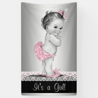 Pink Gray Vintag Baby Dusche Banner