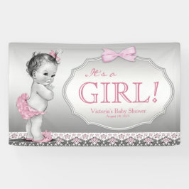 Pink Gray Vintag Baby Girl Baby Dusche Banner