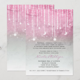 Pink Gray White Moon & Stars Celestial Baby Dusche Einladung