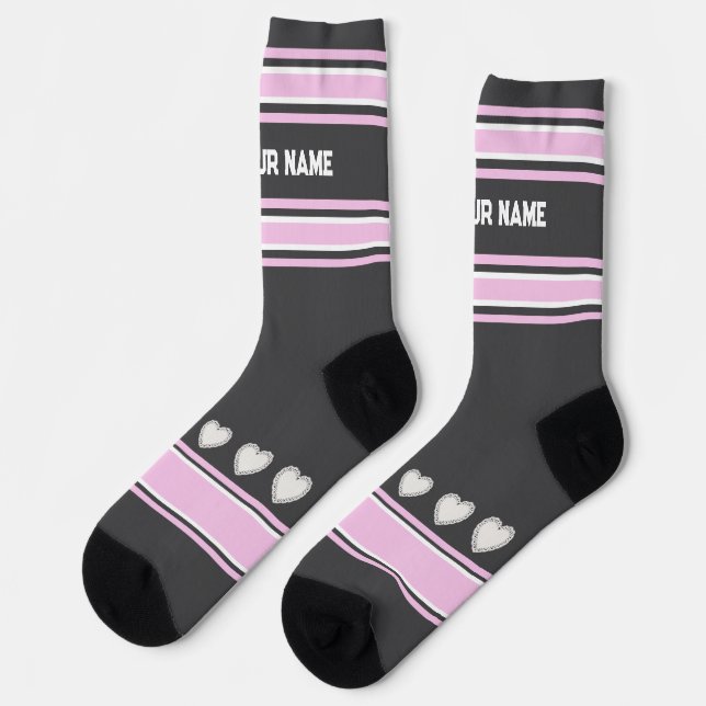 Pink, gray, white- Name heart Socks Socken (Linkes Detail)