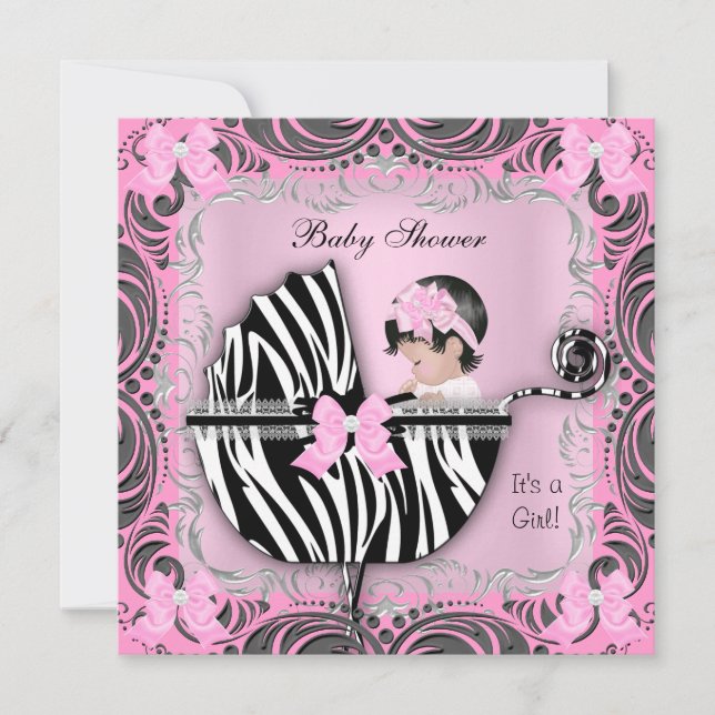 Pink Gray Zebra Baby Shower Niedlich Baby Girl Einladung (Vorderseite)