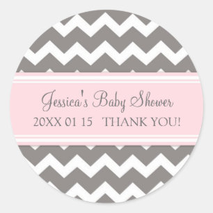 Pink Gray Zickzack Baby Dusche Pflegeaufkleber Runder Aufkleber