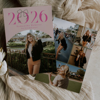 Pink Green 2026 Coquette Bow Photo Graduation Ankündigung