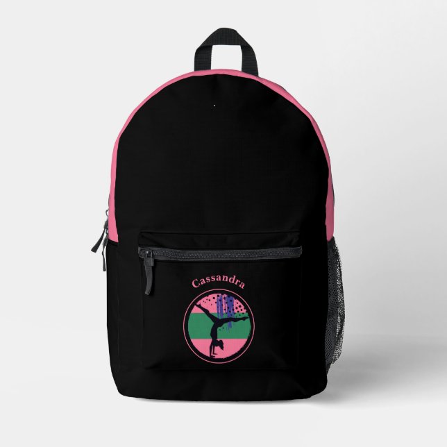 Pink Green Abstrakt Art Gymnastik Bedruckter Rucksack (Vorderseite)