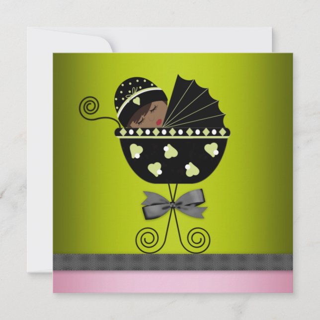 Pink Green American Baby Girl Dusche Einladung (Vorderseite)