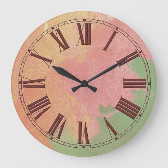 Pink Green and Gold Watercolor Effect Große Wanduhr (Vorderseite)