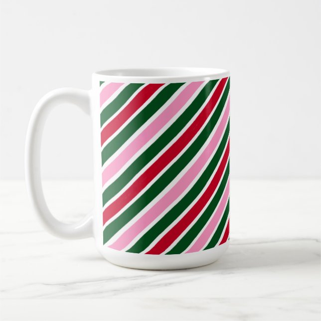  Pink Green and Red Christmas Candy Cane Stripes  Kaffeetasse (Links)