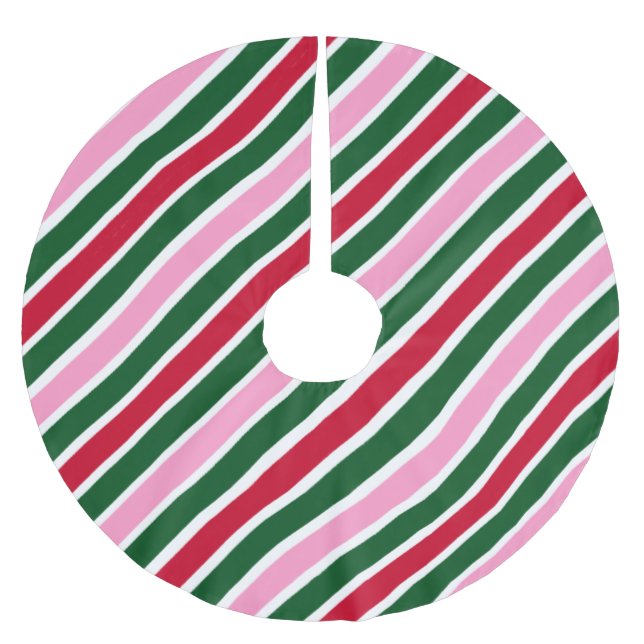  Pink Green and Red Christmas Candy Cane Stripes  Polyester Weihnachtsbaumdecke (Vorderseite)