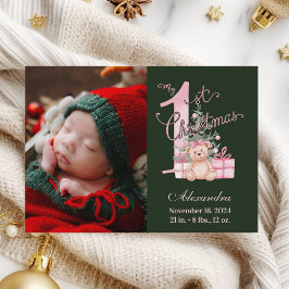 Pink Green Baby First Christmas Foto Feiertagskarte