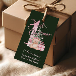 Pink Green Baby First Christmas Geschenkanhänger