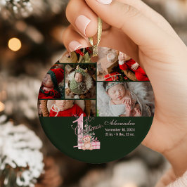 Pink Green Baby First Christmas Ornament