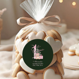 Pink Green Baby First Christmas Runder Aufkleber