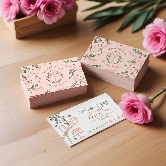 Pink & Green Baking & Cooking Utensiy Vielen Dank Visitenkarte (by Moodthology Papery
Pink & Green Baking & Cooking Utensil Thank You Business Card)