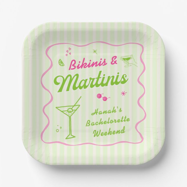 Pink & Green Bikinis und Martins Bach Party Pappteller (Vorderseite)