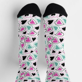 Pink Green Black Modern Hearts Valentine Pattern Socken