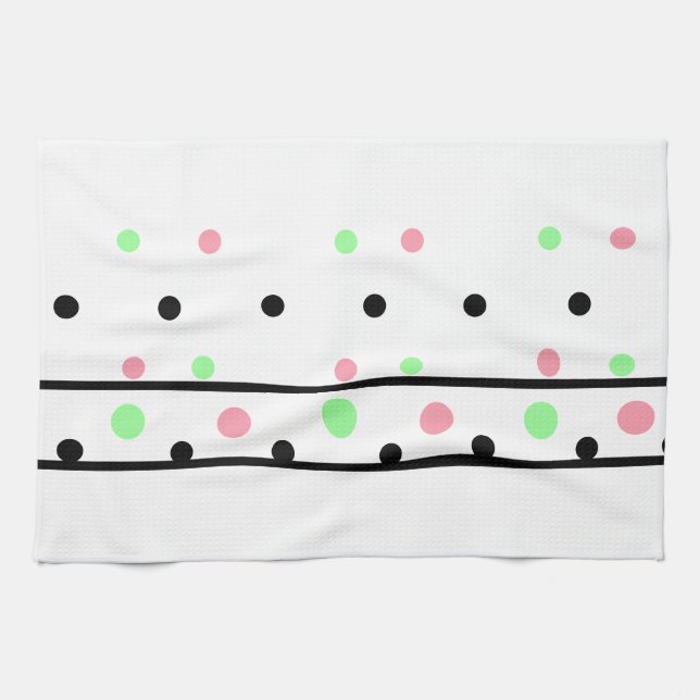 Pink Green Black Polka Dots Geschirrtuch (Horizontal)