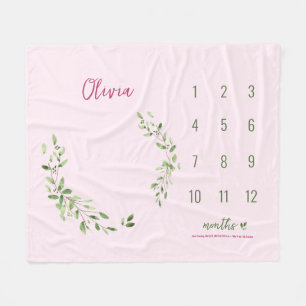 Pink Green Blätter Baby Girl Monthly Meilenstein Fleecedecke