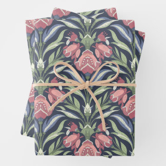 Pink Green Blue Art Nouveau Floral Creme Green Geschenkpapier Set