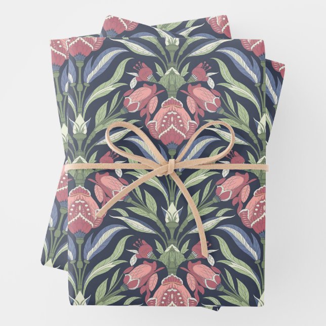 Pink Green Blue Art Nouveau Floral Creme Green Geschenkpapier Set (Beispiel)