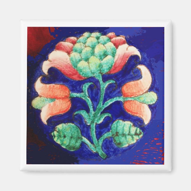 PINK GREEN BLUE FLORAL MAGNET (Vorne)