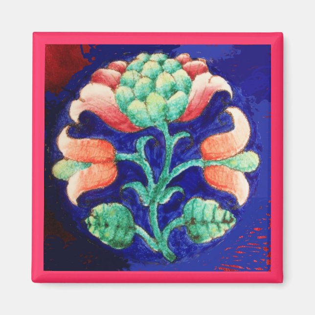 PINK GREEN BLUE FLORAL MAGNET (Vorne)