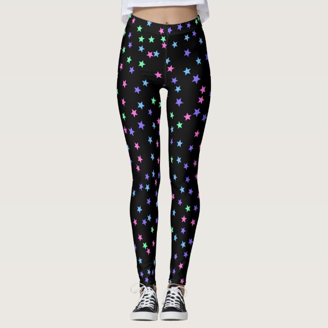 Pink Green Blue Lila Stars Muster Leggings (Vorderseite)