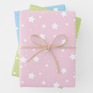 Pink Green Blue Wrapping Paper - Star Design Geschenkpapier Set