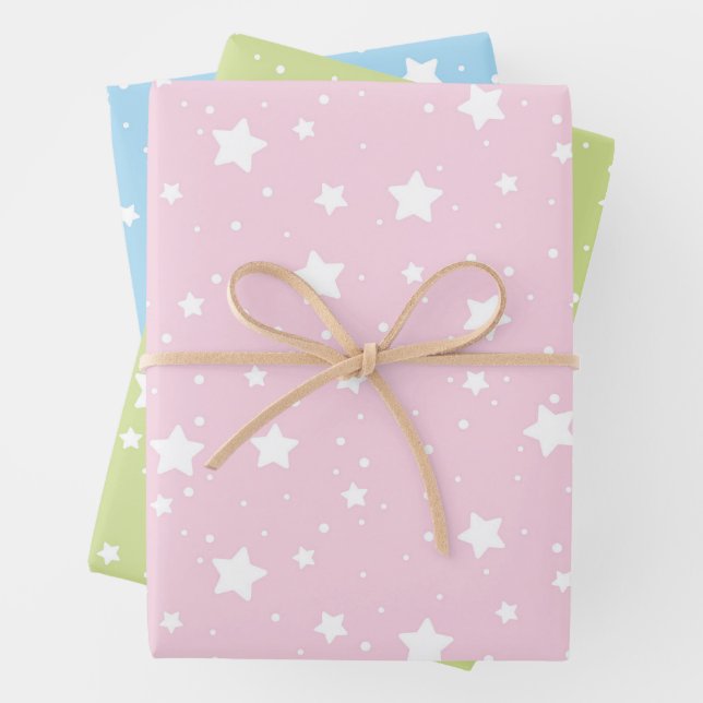 Pink Green Blue Wrapping Paper - Star Design Geschenkpapier Set (Beispiel)
