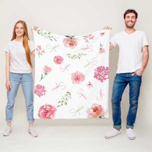 Pink Green Boho Aquarell personalisiert Fleecedecke