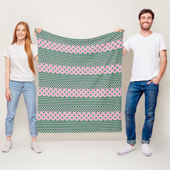 Pink Green Boho Karo Blumenmuster Fleecedecke (Von Creator hochgeladen)