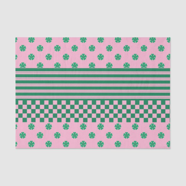 Pink Green Boho Karo Blumenmuster Seidenpapier (Vorderseite)