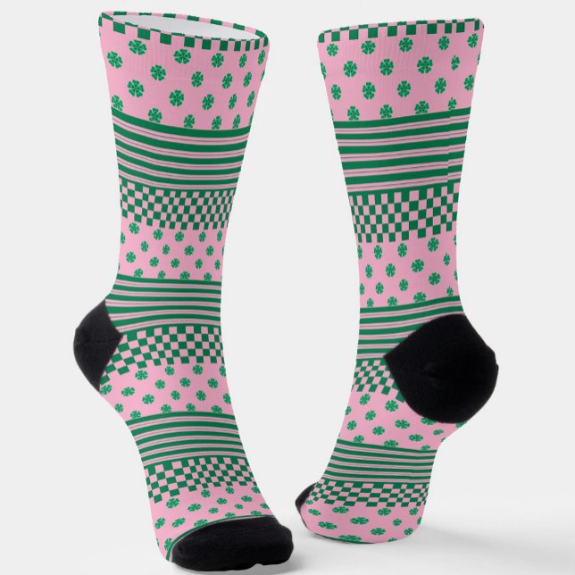 Pink Green Boho Karo Blumenmuster Socken (Von Creator hochgeladen)