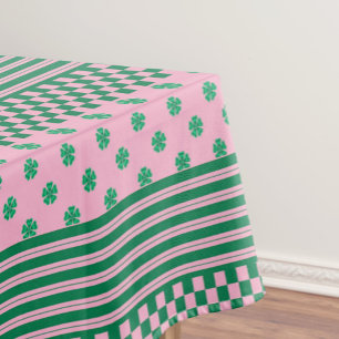 Pink Green Boho Karo Blumenmuster Tischdecke