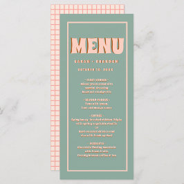 Pink Green Bold Groovy Typografy Wedding Menu Menükarte