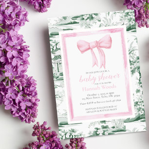 Pink & Green Bow Chinoiserie mit Hinterteil-Bearbe Einladung
