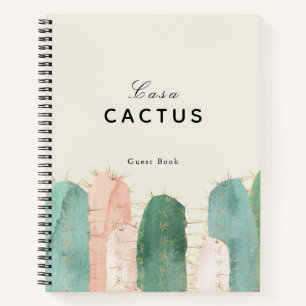 Pink & Green Cactus Vacation Rental Guest Book Notizbuch
