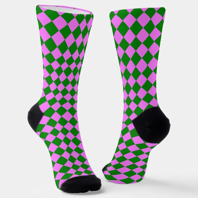 Pink Green Checker Diamond Pattern Socken (Gewinkelt)