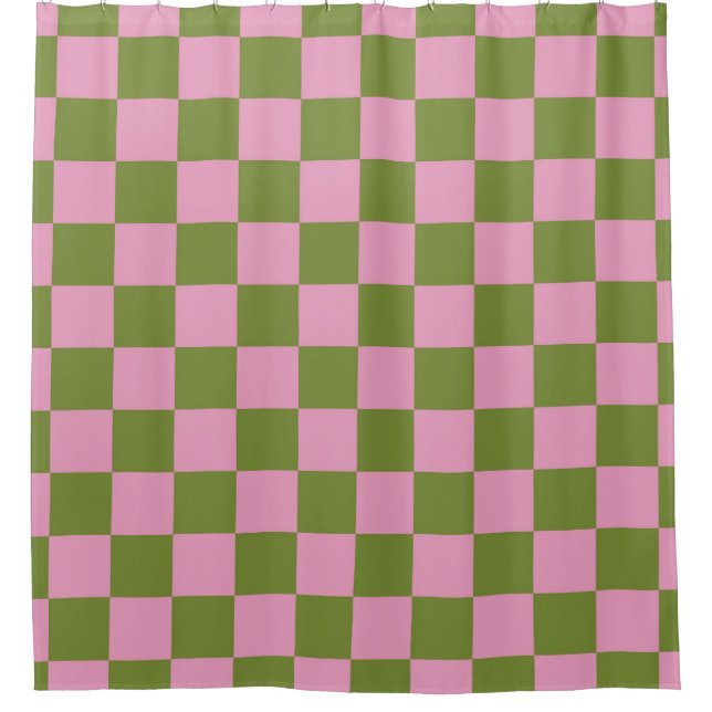 Pink Green Checkered Gingham Pattern Duschvorhang (Vorderseite)